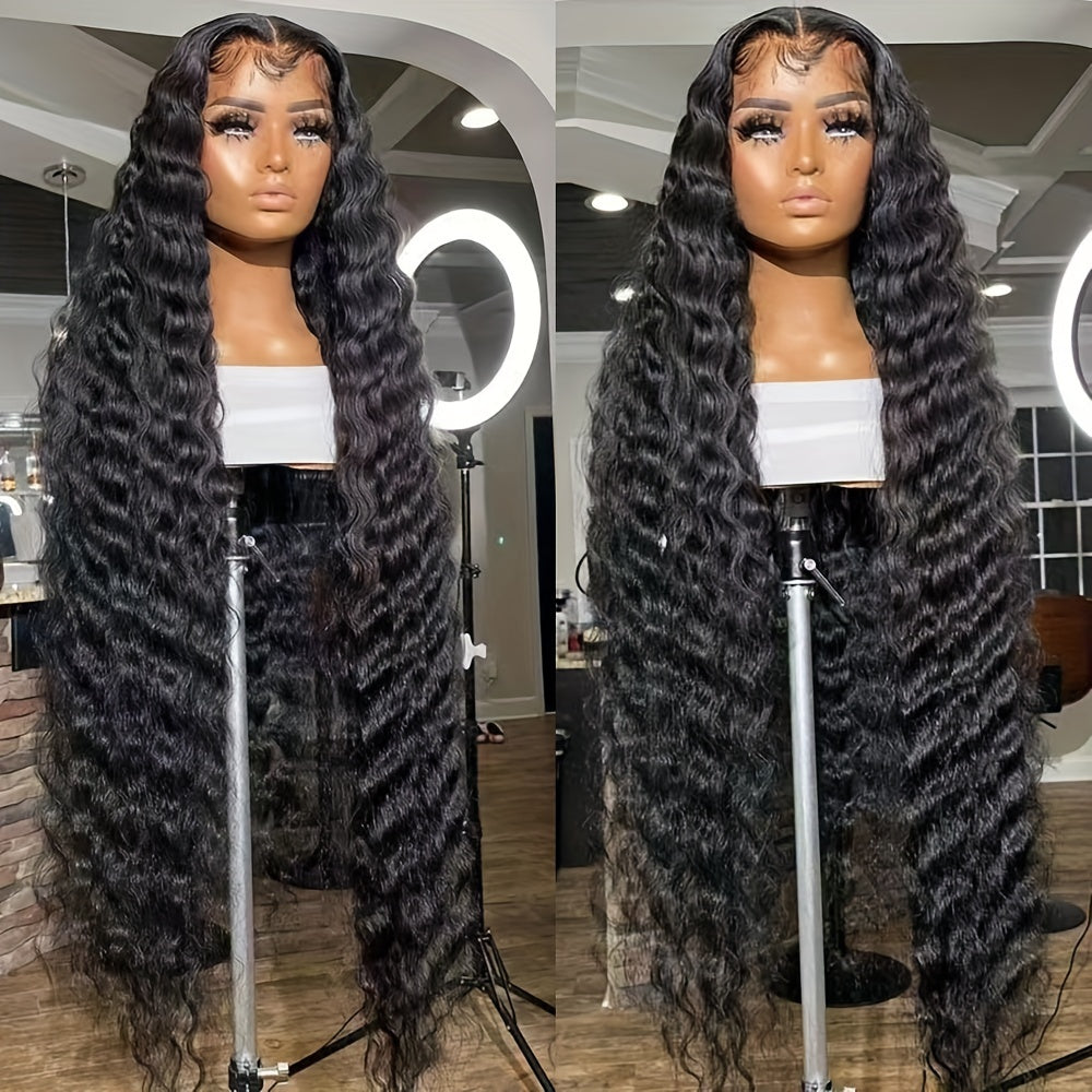 Curly Synthetic Lace Front Wig 13x4 Deep Part Loose Wavy Heat Resistant Glueless Pre Plucked 24 & 32 Inch Natural Black Highlight for Women Halloween Party Daily Wear - product image 9