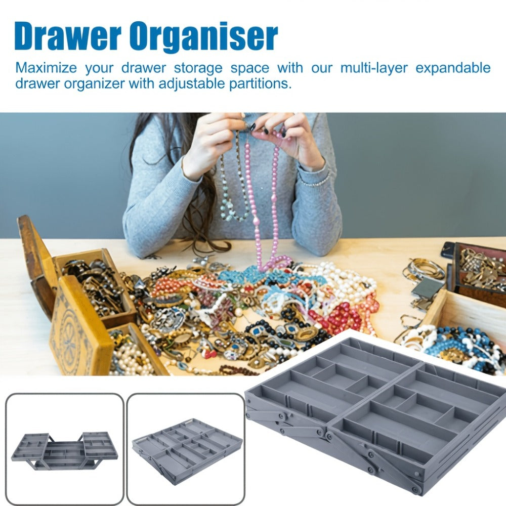 Collapsible Drawer Organizer Box, Double Row Expandable Desk & Drawer Storage with ABS Material, Jewelry Cosmetics Home Office Organizer - product image 4
