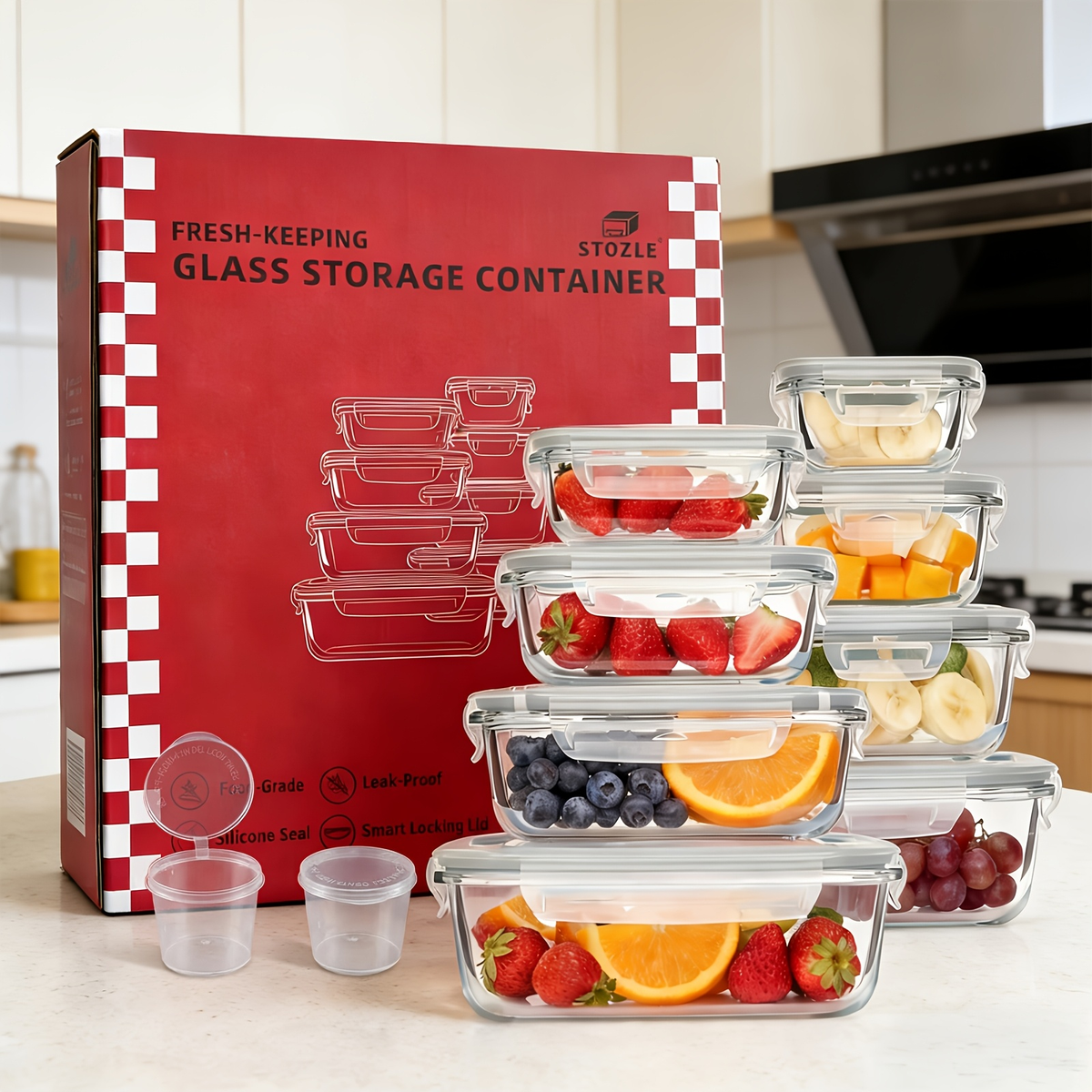 8 Lids & 8 Containers, Leak-Proof Sealed Picnic Lunch Box for Salad, Fruit, Vegetables & Sandwiches, Long-lasting Outdoor Food Prep Containers | Airtight Glass Food Storage Containers 16-Piece Set with Vented Lids