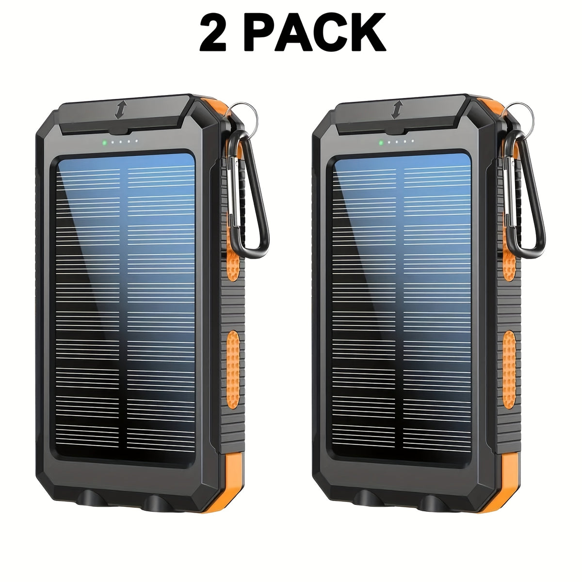 2pcs Solar Charger 20000Mah, 40000Mah, Portable Dual USB Output Solar Charging Panel, Fast Charging External Battery Pack, Built-In LED Flashlight Emergency Model for Hiking. (Pack of 2)