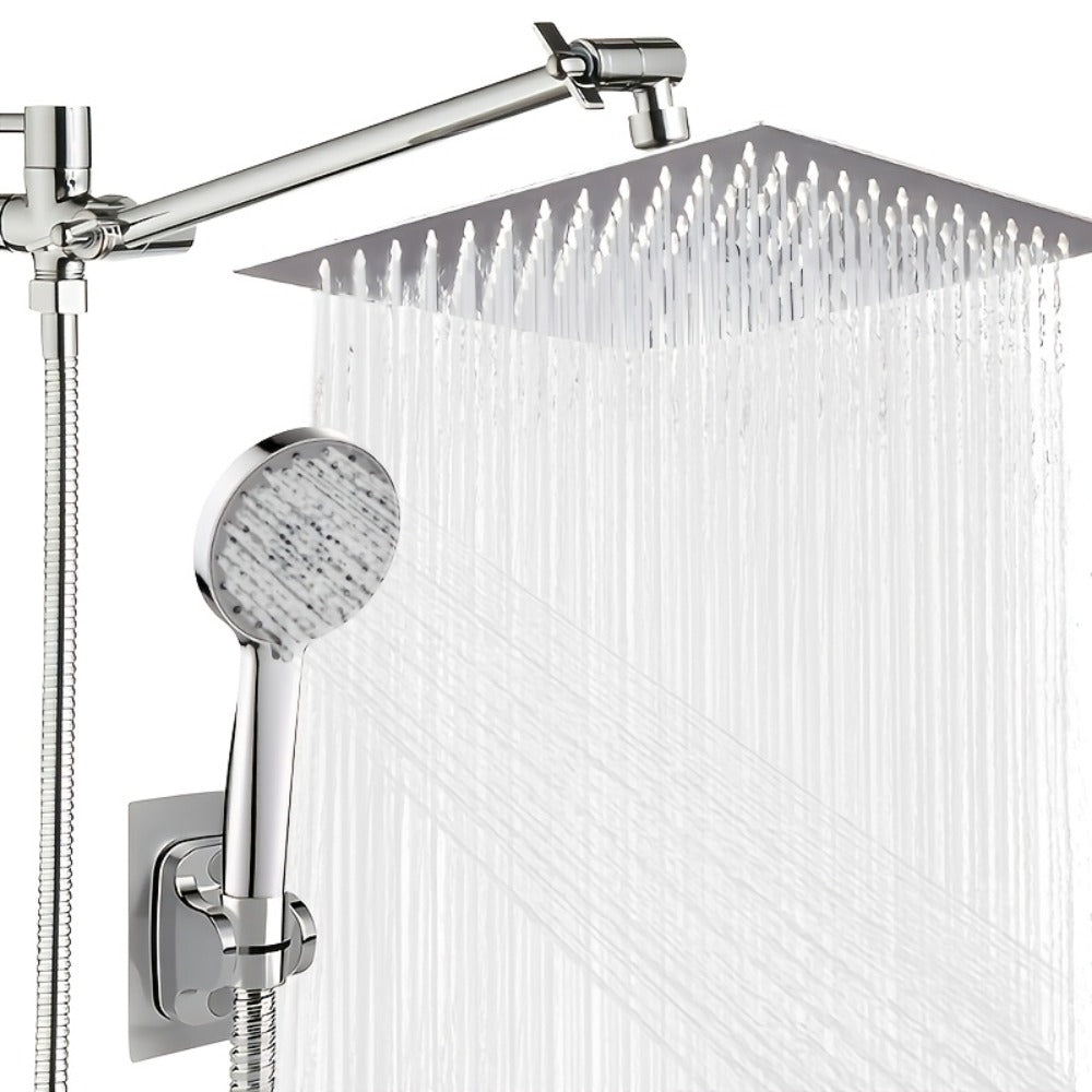 High Pressure Rainfall Shower Head Combo with Handheld Spray – 9 Spray Settings, 180° Adjustable Bracket, Stainless Steel Hose, Anti-Clog Nozzles, Modern Bathroom Shower System - product image