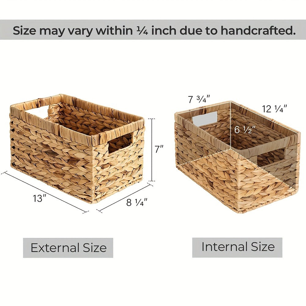 Wicker Storage Basket with Built-in Handle, Natural Rattan Boho Stackable Shelf Organizer Bin for Bathroom Bedroom Living Room Kitchen Closet Home Decor - product image 2