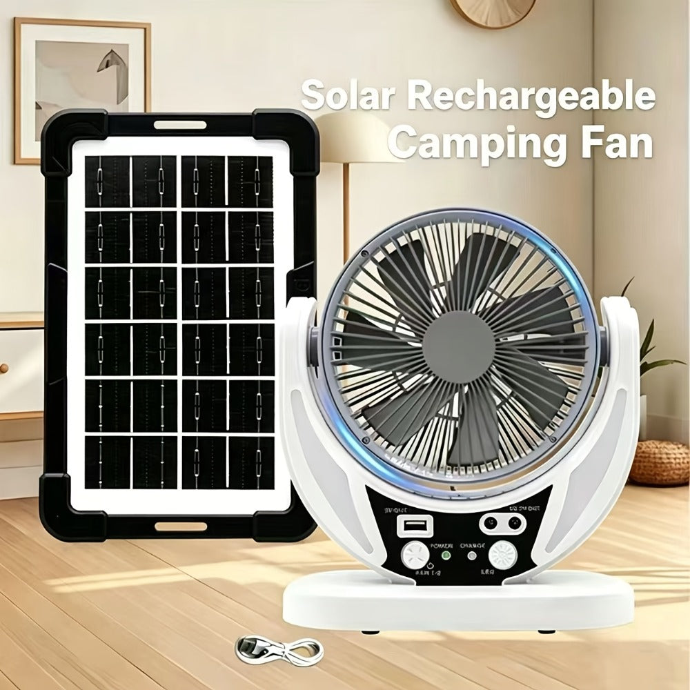 Solar Fan Portable Camping Fan with Solar Panel and USB Charging Adjustable Speed and Angle Phone Charging Function Emergency Power Outage Outdoor Travel Fan - product image