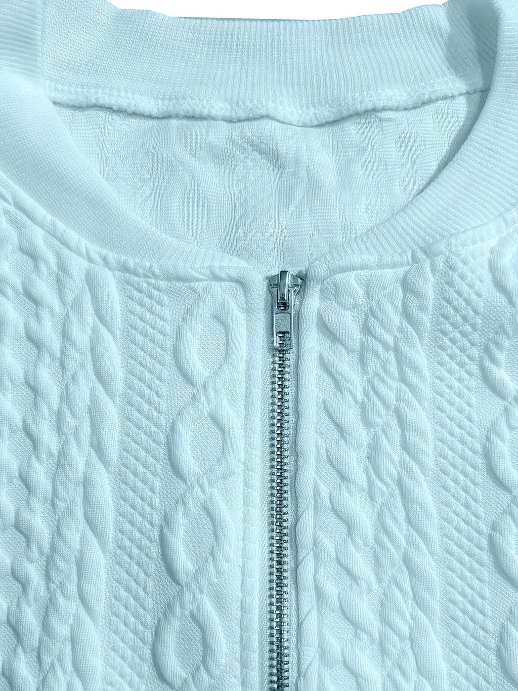 Plus Size, Plus Size Zip Up Textured Solid Jacket, Casual Long Sleeve Outerwear for Fall & Spring, Women's Plus Size Clothing - product image 21