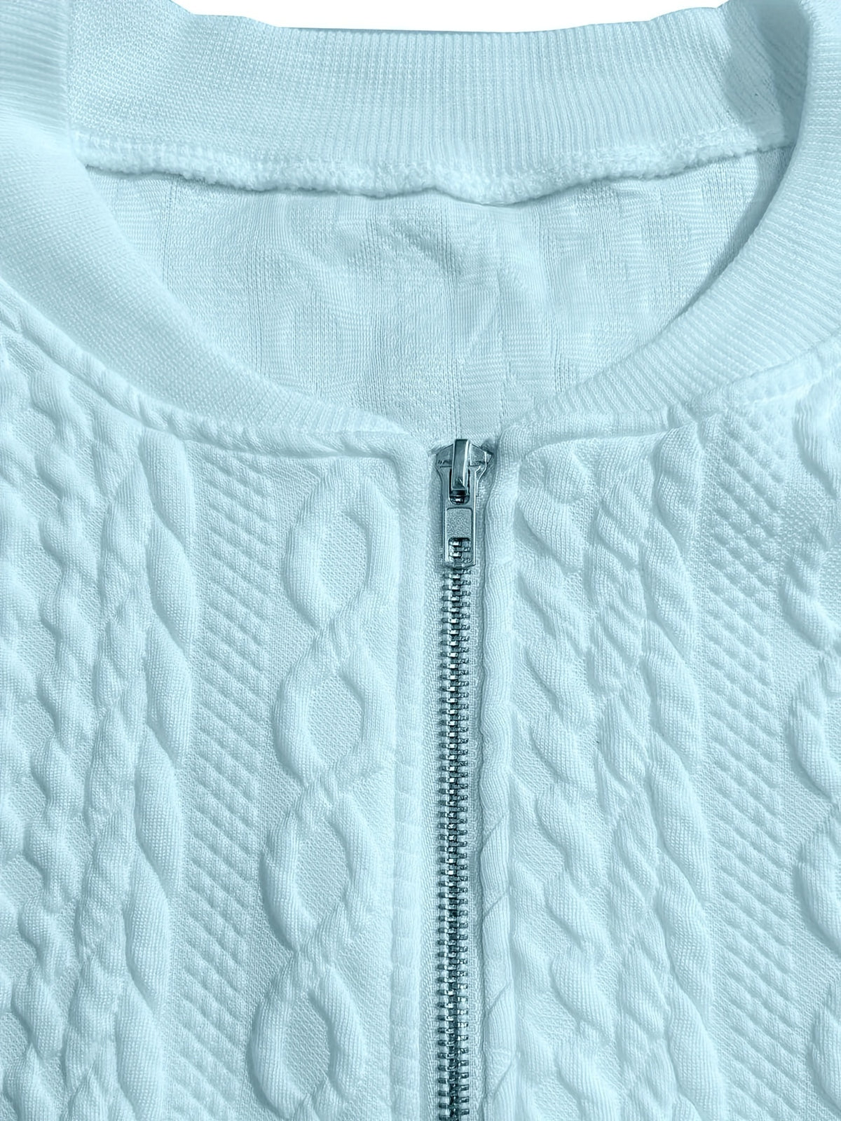 Plus Size, Plus Size Zip Up Textured Solid Jacket, Casual Long Sleeve Outerwear for Fall & Spring, Women's Plus Size Clothing - product image 21