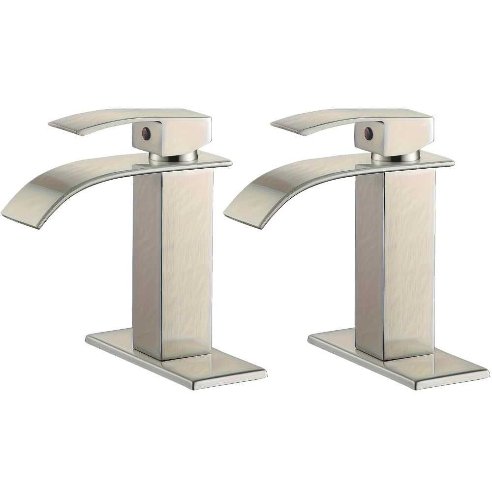 Waterfall Bathroom Sink Faucet, Single Hole or 3-Hole Mixer Tap with 6" Deck Plate, Ceramic Valve, Vanity Faucet for Farmhouse RV Bathroom, Brushed Gold Matte Black Nickel Chrome - product image 7