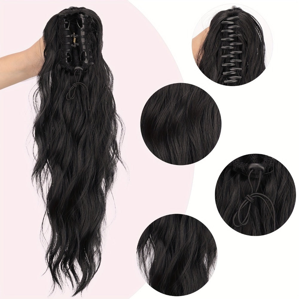 Water Wave Ponytail Extension 16 Inch Claw Clip – Heat Resistant Synthetic Voluminous Curly Hairpiece for Women | Daily Wear Party Wedding | Black Burgundy Brown Golden Multicolor - product image 2
