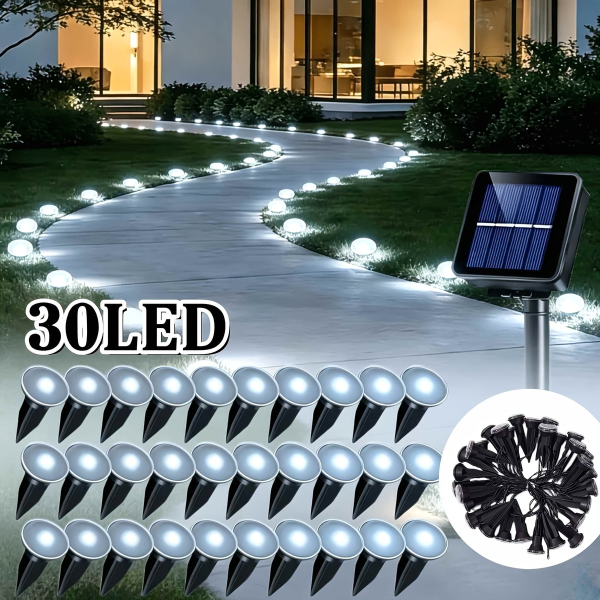 30 Solar-powered LED Path Garden Lights, Multi-color Fairy Lights, IP44 Waterproof and Durable, Recessed Outdoor Patio Garden Lights, Suitable For Decorative - product image 11