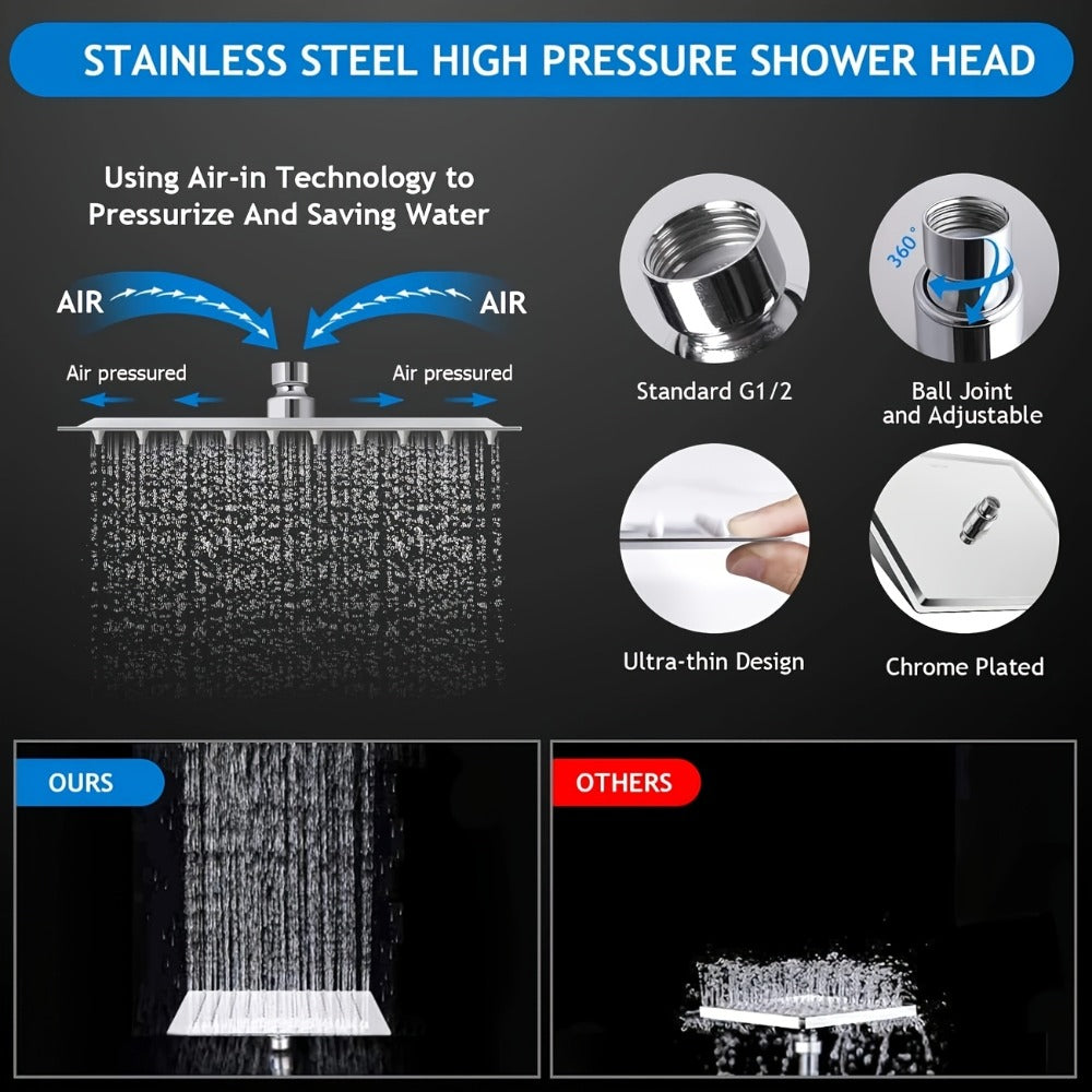 High Pressure Rainfall Shower Head Combo with Handheld Spray – 9 Spray Settings, 180° Adjustable Bracket, Stainless Steel Hose, Anti-Clog Nozzles, Modern Bathroom Shower System - product image 14