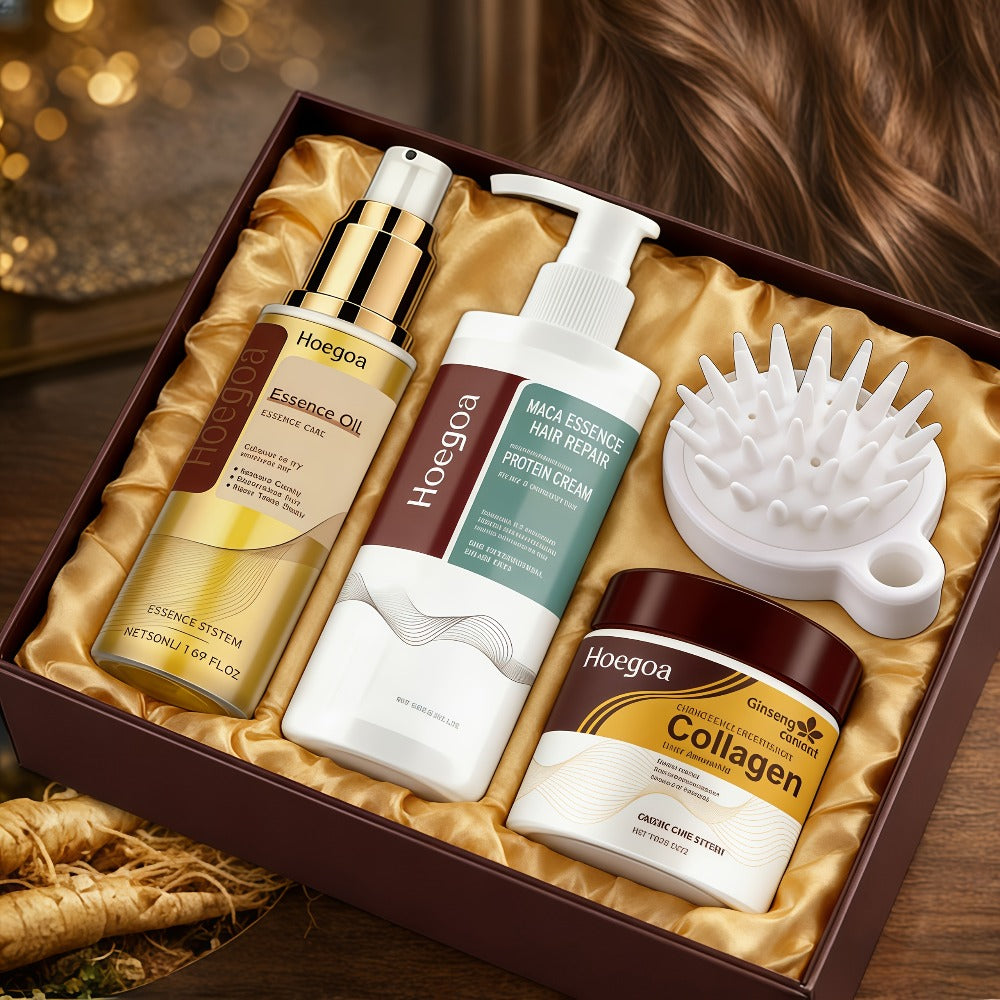 Argan Oil Hair Care Kit 4pcs for Women — Keratin & Moroccan Oil Deep Moisturizing Set with Conditioner, Hair Mask, Essential Oil & Scalp Brush, Repairs Split Ends for Softer Smooth - product image