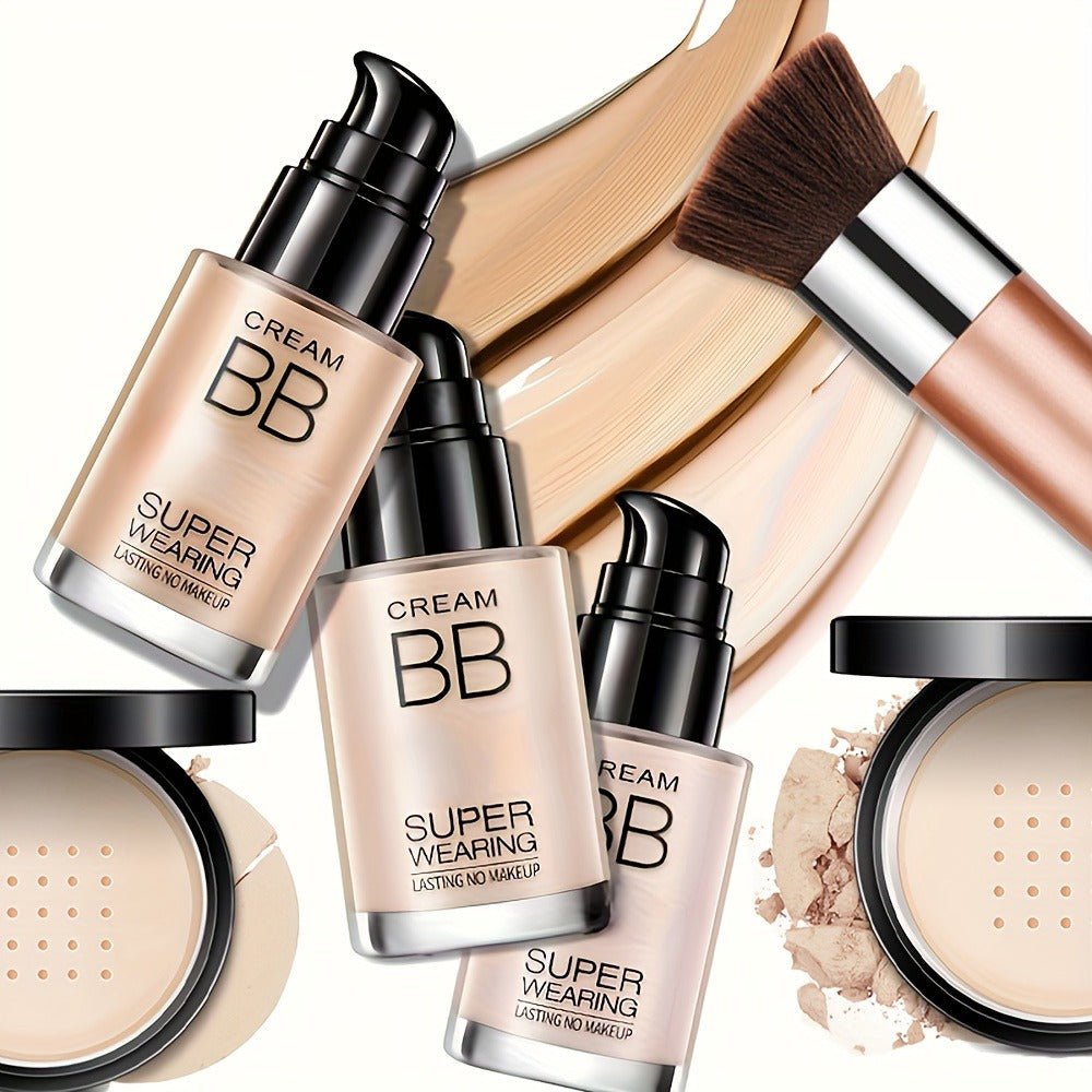 BB Cream Makeup Kit with Loose Setting Powder Brush & Sponge — Full Coverage Waterproof Long-Lasting Hydrating Foundation Set for All Skin Types, Women Beauty Gift - product image 4
