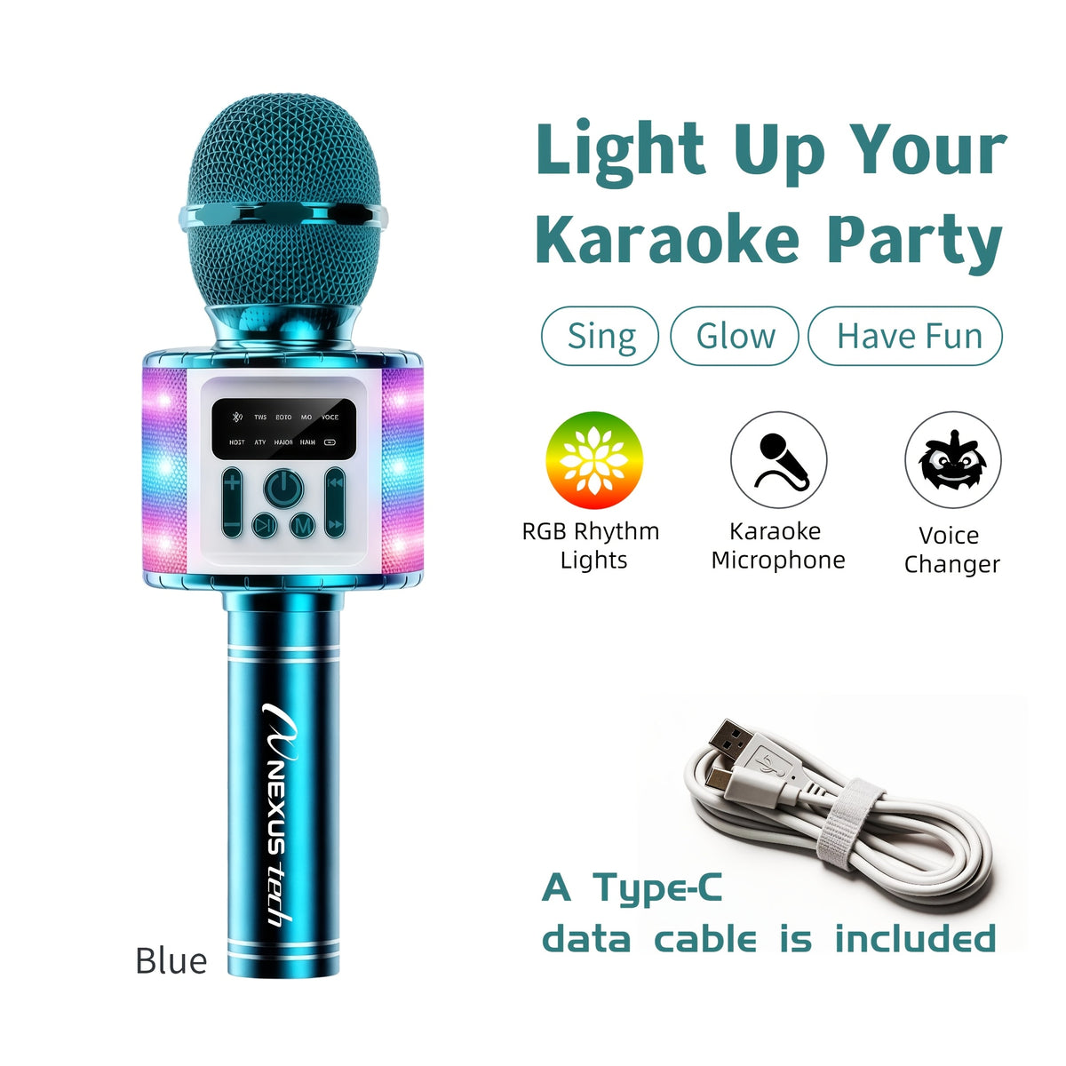 Wireless Karaoke Microphone Speaker with LED Lights and Fun Voice Changer - Portable Singing Mic, Perfect for Holiday Parties, Christmas Family Gatherings, New Year Celebrations