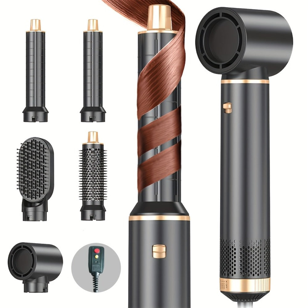 5-in-1 Hot Air Brush Negative Ion Hair Styler Blow Dryer Curler Straightener Volumizer Frizz Control Smooth Finish Multi-Function Styling Brush All Hair Types Women Black Grey Pink - product image