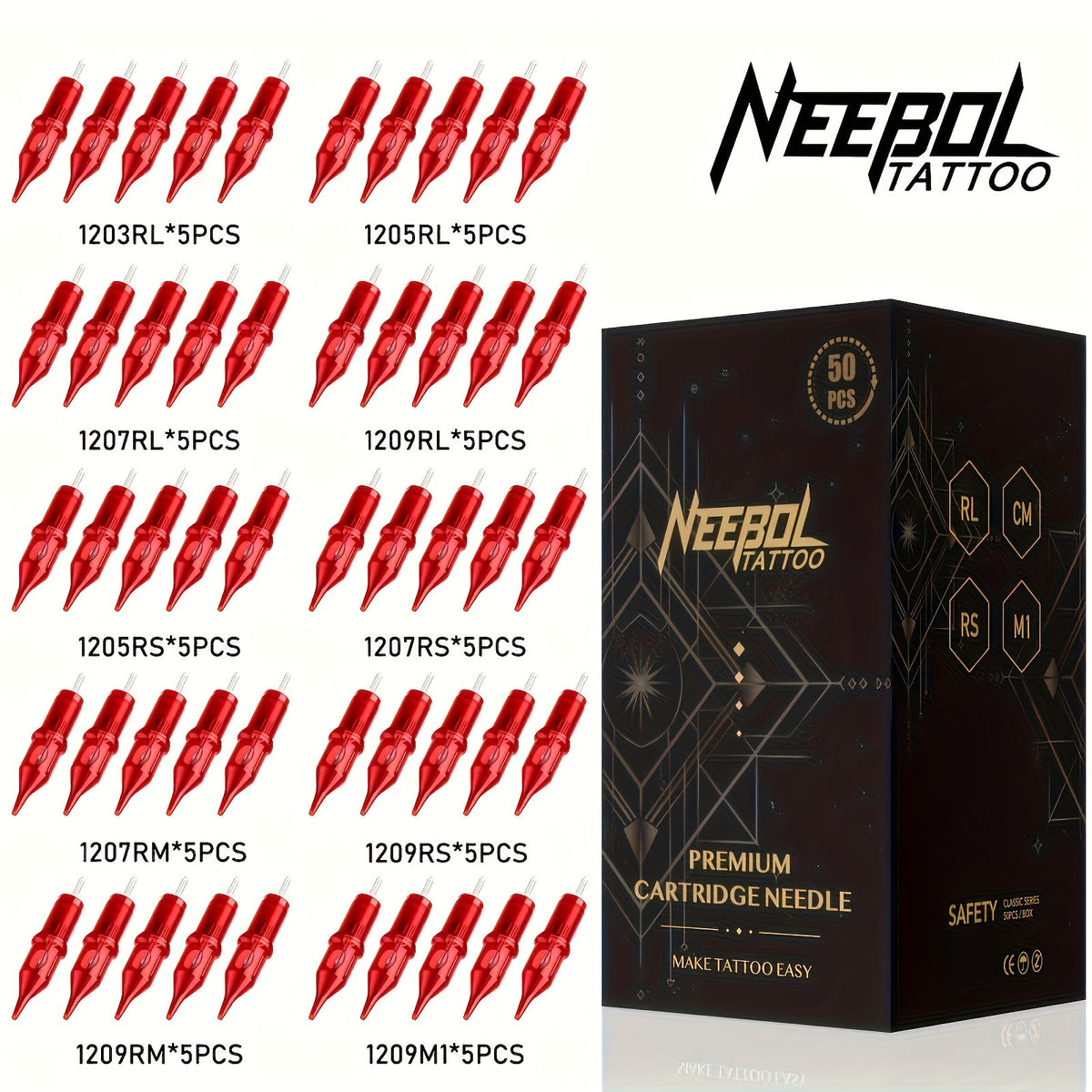 Assorted Tattoo Cartridge Needles Set 20/50pcs - Round Liner Shader Curved Mag Mixed Pack, #10 Bugpin #12 Standard, 3RL 5RL 7RL 9RL 11RL 5RS 7RS 9RS 7RM 9RM 9M1 for Rotary Pen & Co - product image 18