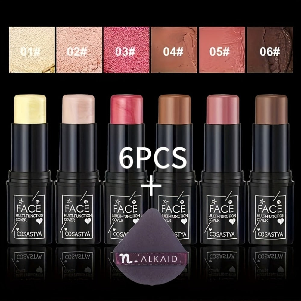Blush Stick Makeup Set 6 Piece — 3-in-1 Waterproof Blush Eyeshadow Touch-Up Sticks, All-Day Moisturizing Glossy Shimmer, Multi-Color Pink Brown Natural Face Makeup for Women - product image 11