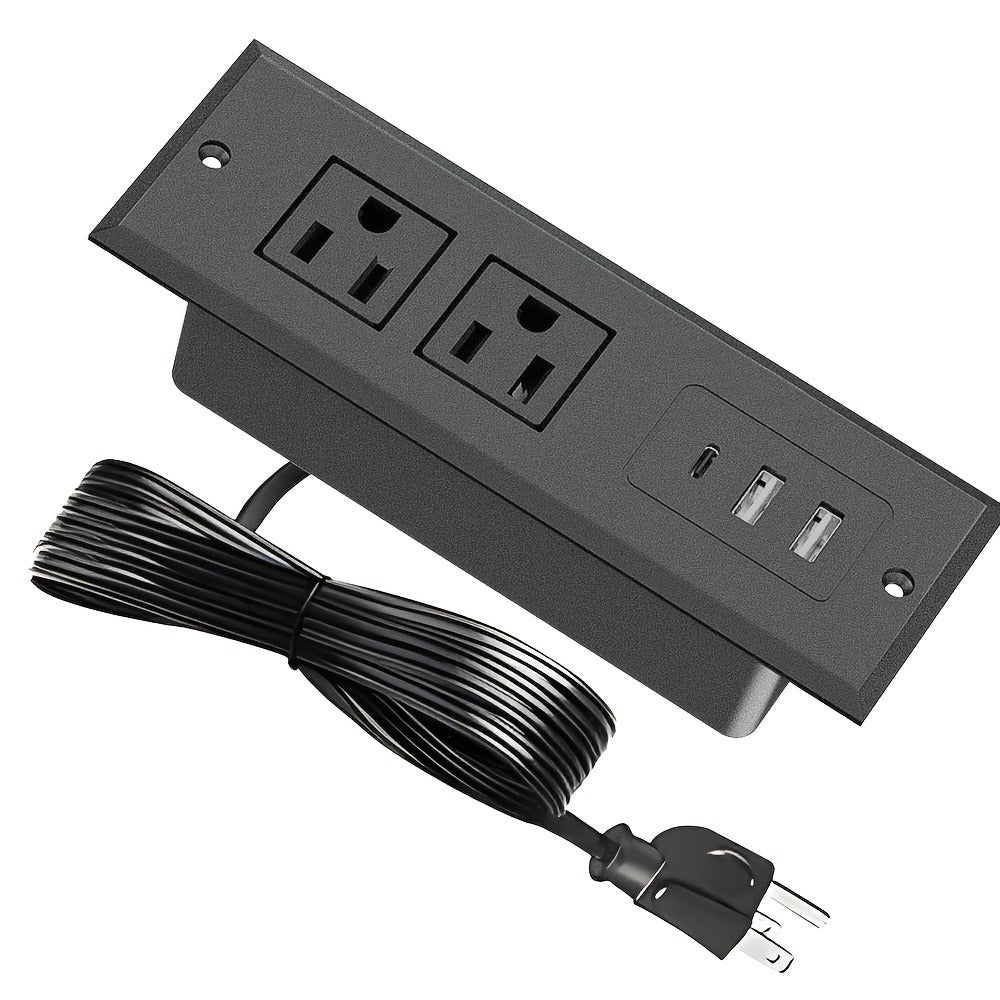 Recessed Power Strip Flush Mount Desk Outlet with USB-C & USB-A Ports In-Desk Power Grommet for Conference Room Office Table Furniture 1.5m Cord - product image