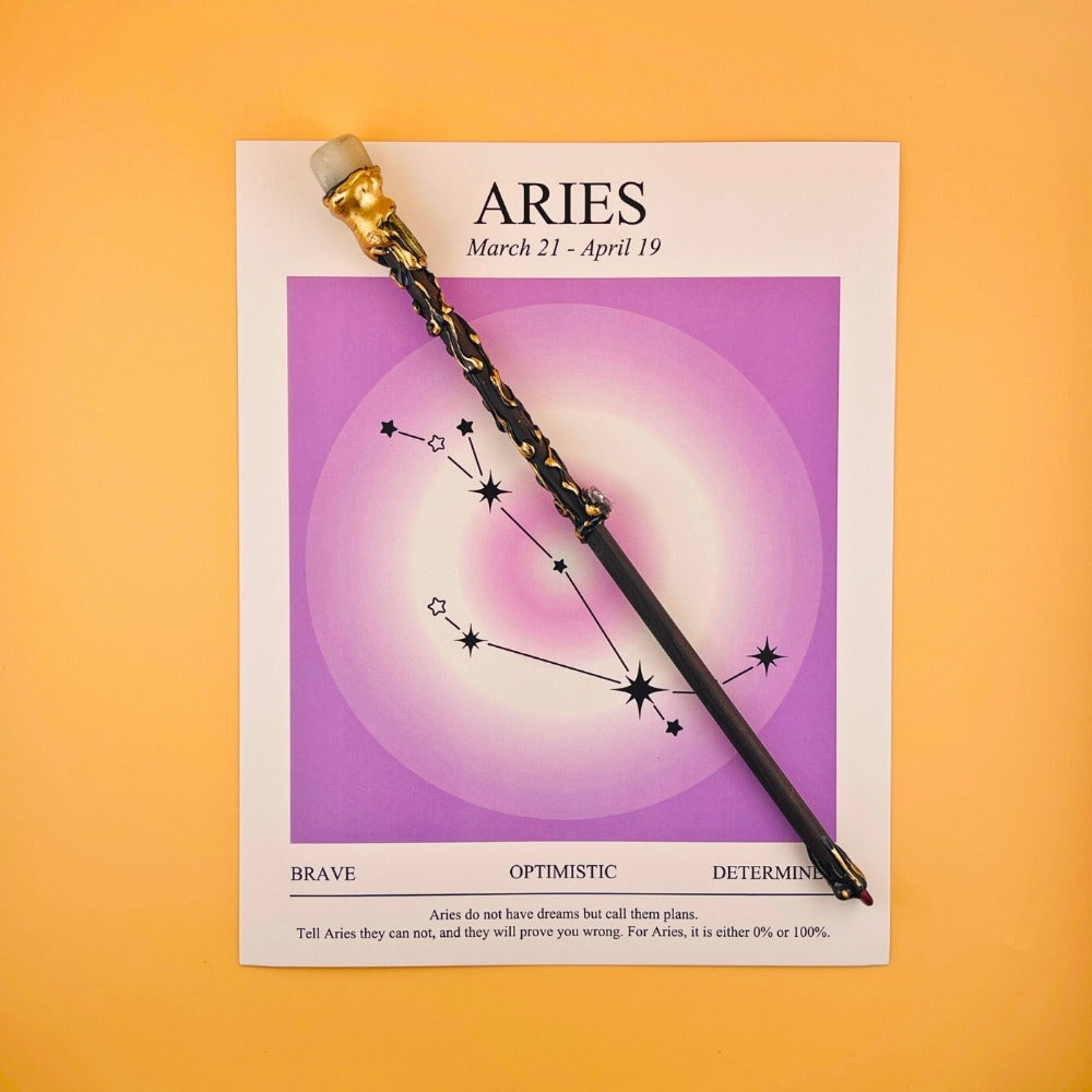 All 12 Signs Cosplay Scepter Witch Wand for Halloween, Christmas, Valentine's Day & Birthday Gift, Astrology Lover Gift for Her – Zodiac Crystal Magic Wand Handmade with Gift Box