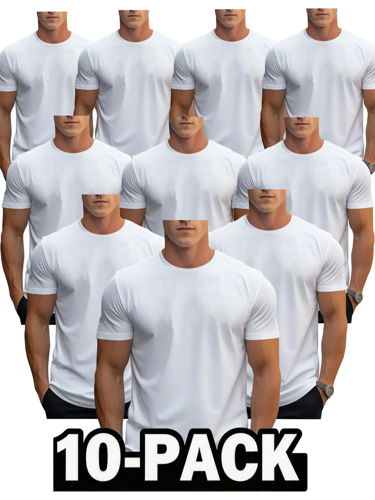 10 Pieces of Unisex Round Neck Cotton T-shirt Basic, Soft, Comfortable and Breathable, Essential for Sports Exercise and Fitness, Daily Casual Trend Wear - product image