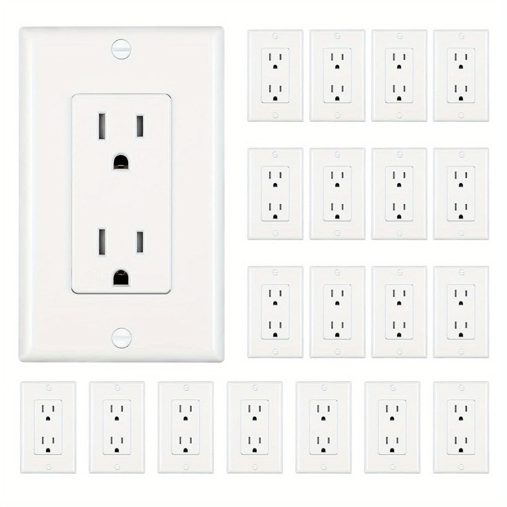 15 Amp Tamper Resistant Wall Outlet 20 Pack with Decorator Wall Plates Included Standard Electrical Receptacle 125V White Duplex Outlet for Home Office Kitchen - product image