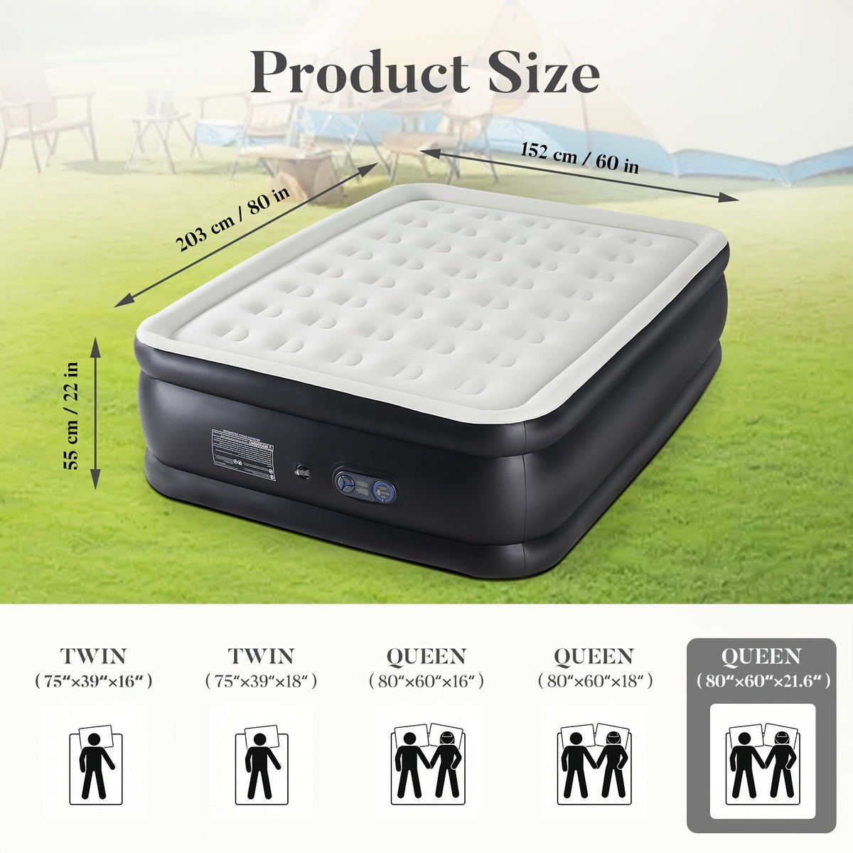 Camping Air Mattress with High-Capacity Pump – Anti-Deformation Honeycomb PVC Construction, Soft Flocking Top for Comfort, Outdoor Inflatable Sleeping Pad for Tent Camping Backpacking Adults