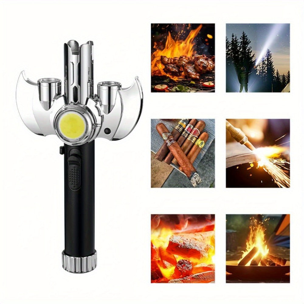 Torch Lighter Metal Jet Flame, Large Windproof Butane Torch with COB Light, High-Power Refillable Flamethrower for Barbecue, Baking, Camping, Moxibustion & Outdoor Use – Black & Si - product image 9