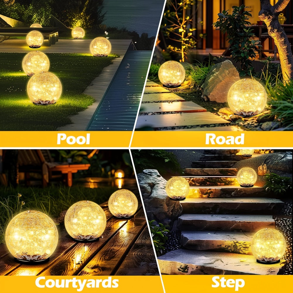 Solar Garden Globe Lights 4 Pack Cracked Glass Ball Outdoor Solar Sphere Lights with 30 LED Warm White IP65 Waterproof Auto On Off for Garden Patio Lawn Yard Pathway Christmas Deco - product image 10