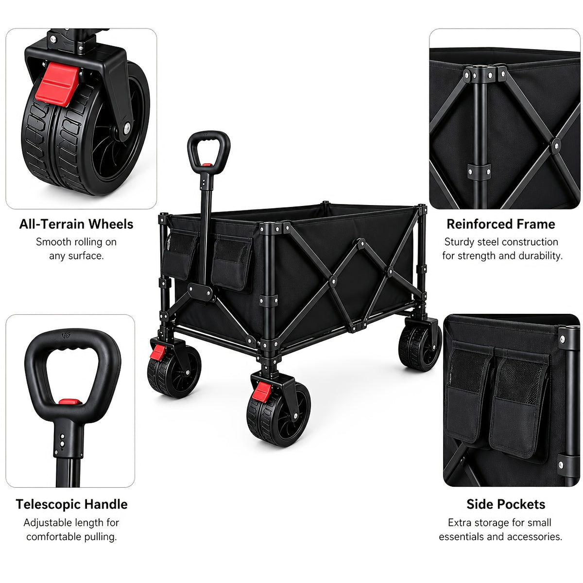 Heavy Duty Foldable Handcart, Multifunctional Handcart, High Carbon Steel Bracket, Equipped with All-Terrain Universal Wheels, Portable Garden Handcart - product image 6