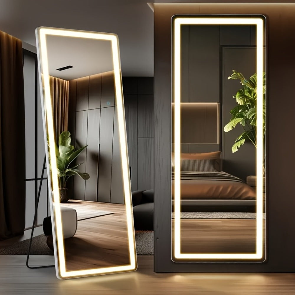 Full Length Mirror with LED Lights & Touch Sensor – 64"x21" Dimmable Smart Floor Mirror, Wall Mount or Freestanding, Slim Modern Frame for Bedroom, Vanity & Dressing Room - product image 3