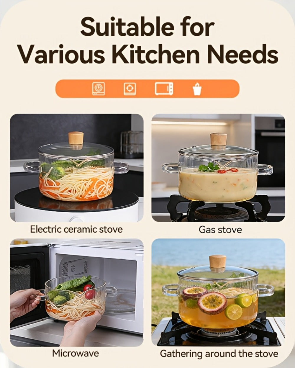 Glass Saucepan Set 2-Pack Stovetop Safe Borosilicate Ribbed Pots with Lids – 78oz & 54oz Heat Resistant Cookware for Soup, Ramen, Milk | Transparent Glass Pot Kitchen Cooking Set w - product image 17