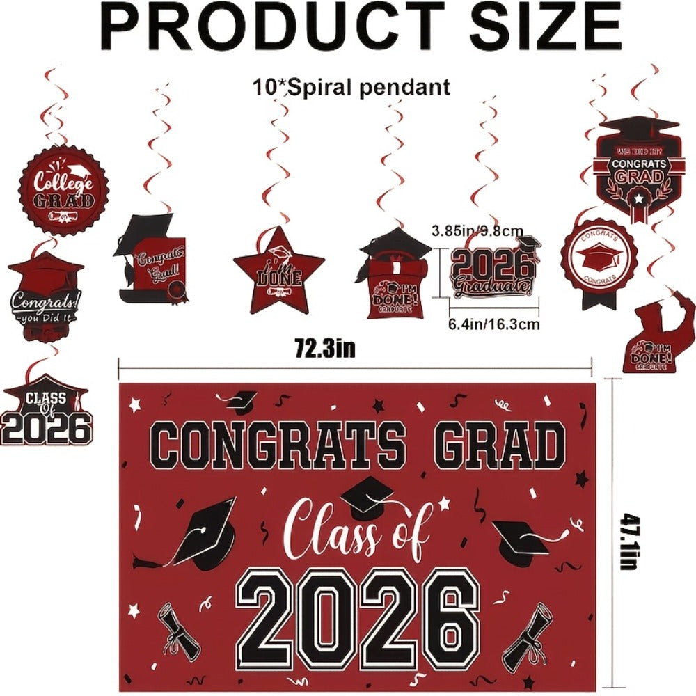 Complete Set with Backdrop Banner Hanging Swirls Balloons & Honeycomb Supplies, 6 Color Options Purple Maroon Blue Red Green Gold | Class of 2026 Graduation - product image 14