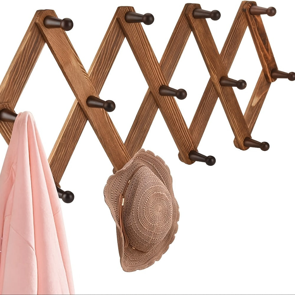 Wall Hat Rack Expandable Wood Accordion Hanger - 13 Hooks for Baseball Caps Coats Scarves Jewelry, Vintage Entryway Hallway Organizer - product image 4