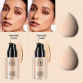 Moisturizing BB Cream Liquid Foundation Set 2-Piece with Makeup Sponge — Flawless Long-Lasting Medium Coverage Skin-Isolating Concealer for All Skin Types Women Natural & Light Bei - product image 12