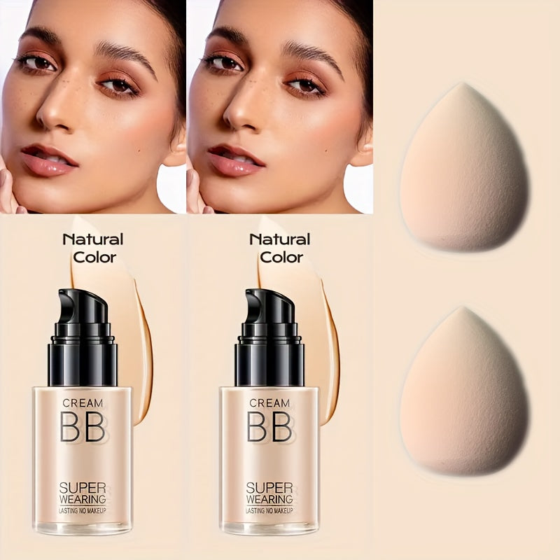 Moisturizing BB Cream Liquid Foundation Set 2-Piece with Makeup Sponge — Flawless Long-Lasting Medium Coverage Skin-Isolating Concealer for All Skin Types Women Natural & Light Bei - product image 12