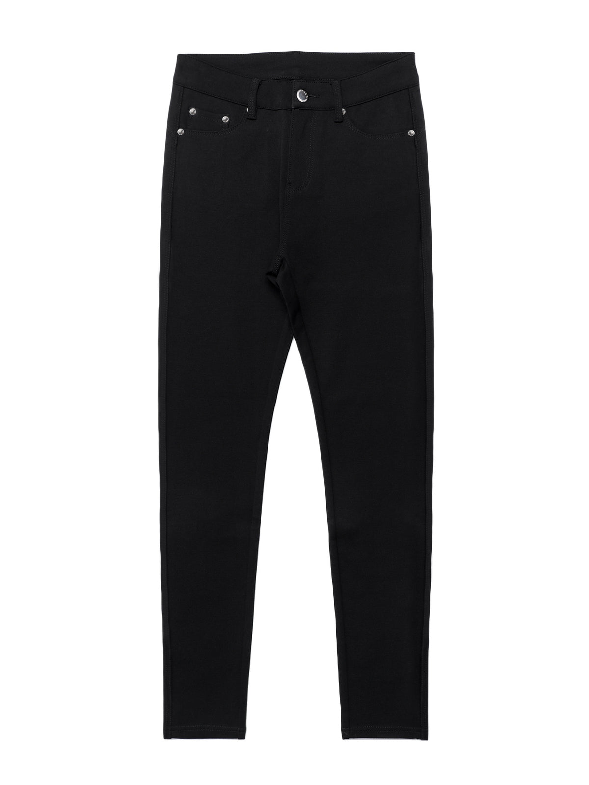 Women's Black High-Waisted Skinny Jeans - Stretchy Fabric, Button Accents, Multiple Pockets, Long Length, Casual Street Style, Allseason Pants, Casual - product image 12