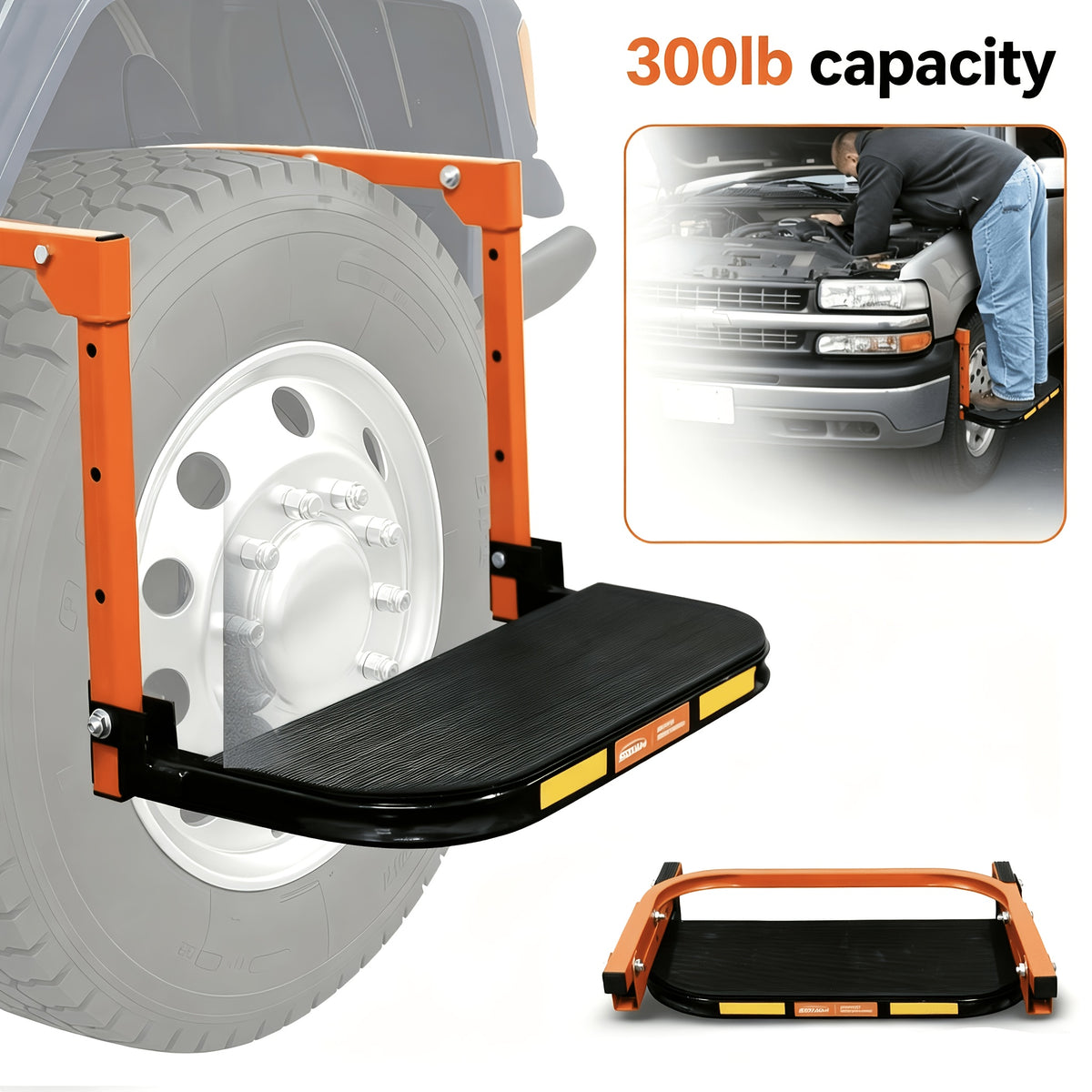 Heavy Duty Foldable Tire Step With Anti-Slip Texture, Adjustable Height, 300/650 LBS Load Capacity, Fits Tires Up To 13.5" & 15" Wide, Portable Roof Rack - product image 2