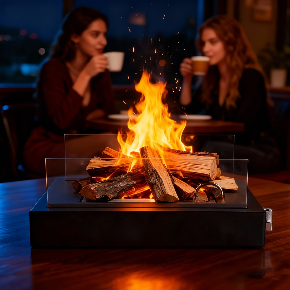Tabletop Fire Pit Wood Pellet Smoke-Free 15 Inch with Glass Wind Guard, Portable Outdoor Mini Fire Pit for Patio Backyard Camping Tailgating Deck - product image 2