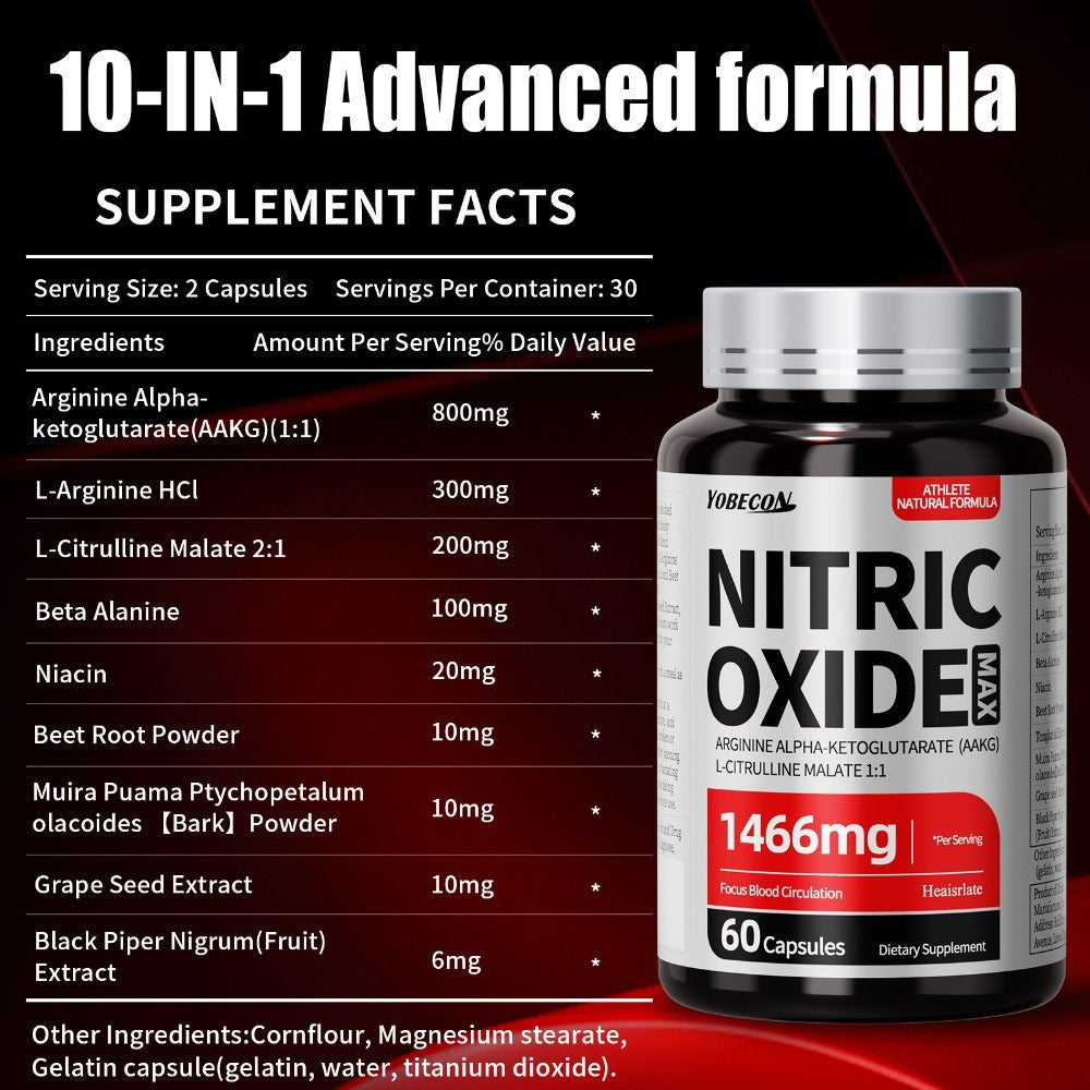 Nitric Oxide Supplement 1466mg with L-Arginine, L-Citrulline & Beet Root — Boosts Blood Flow, Muscle Pump, Endurance & Athletic Performance | Pre-Workout Capsules for Men & Women | - product image 2