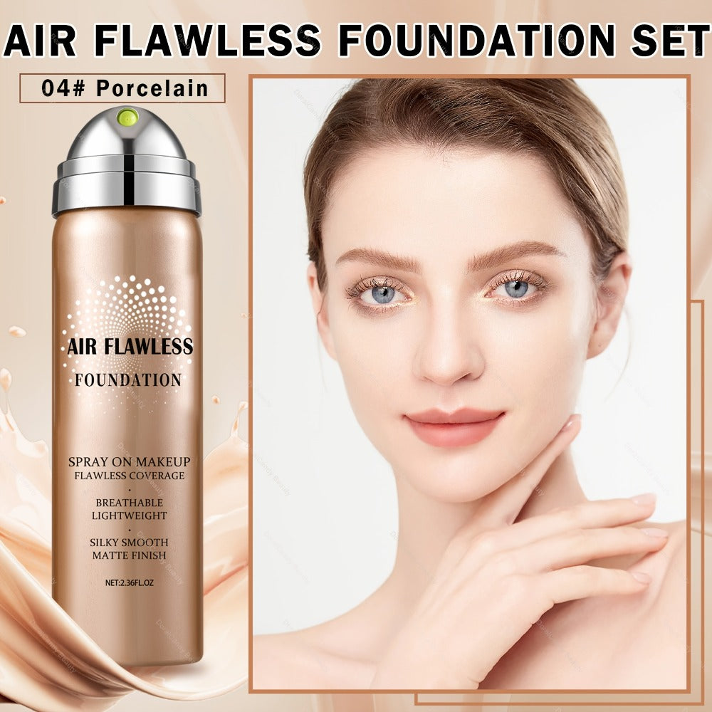 Full Coverage Liquid Foundation Airspray Kit Buildable Formula 6 Shades - Natural Beige Nude Porcelain Tan Medium Long-Lasting Natural Satin Finish, Daily Party Makeup with Puff Ap - product image 2