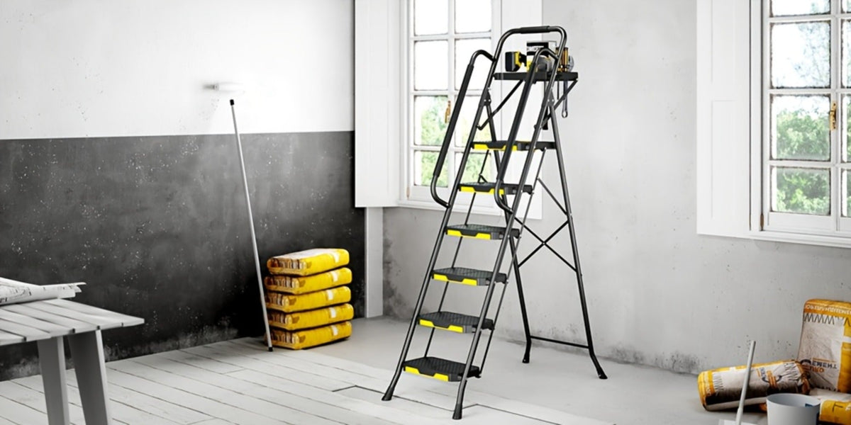 6 Step Ladder with Handrails & Tool Platform 800 LBS – Folding Step Stool Wide Pedal Steel Safety Ladder for Adults, Painting, Home, Garage & Outdoor Use – Auto Safety Lock, Compac - product image 13