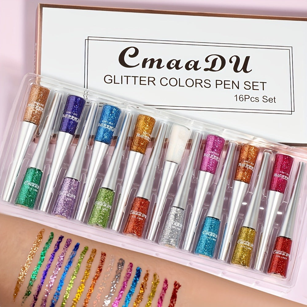 Glitter Liquid Eyeliner Set 16 Colors Waterproof Shimmer Metallic Eye Liner Pen Kit – Long-Lasting Smudge-Proof Sparkle Eye Makeup for Party Stage Festival Cosplay Holiday Glam - product image 3