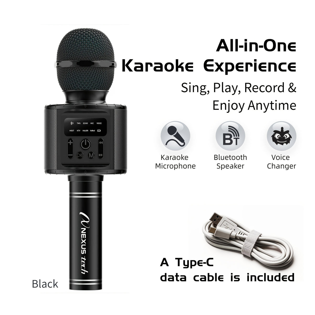 Wireless Karaoke Microphone Speaker with LED Lights and Fun Voice Changer - Portable Singing Mic, Perfect for Holiday Parties, Christmas Family Gatherings, New Year Celebrations
