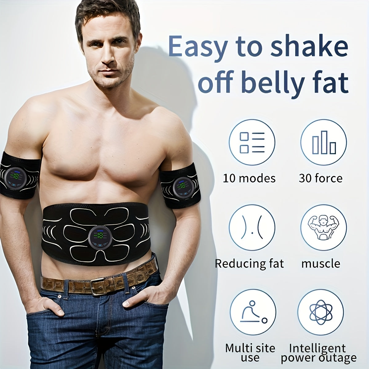 Lithium Battery Powered | EMS Muscle Stimulator 3-Piece Set Rechargeable 6 Modes 18-Level Intensity for Muscle Training, Recovery & Pain Relief