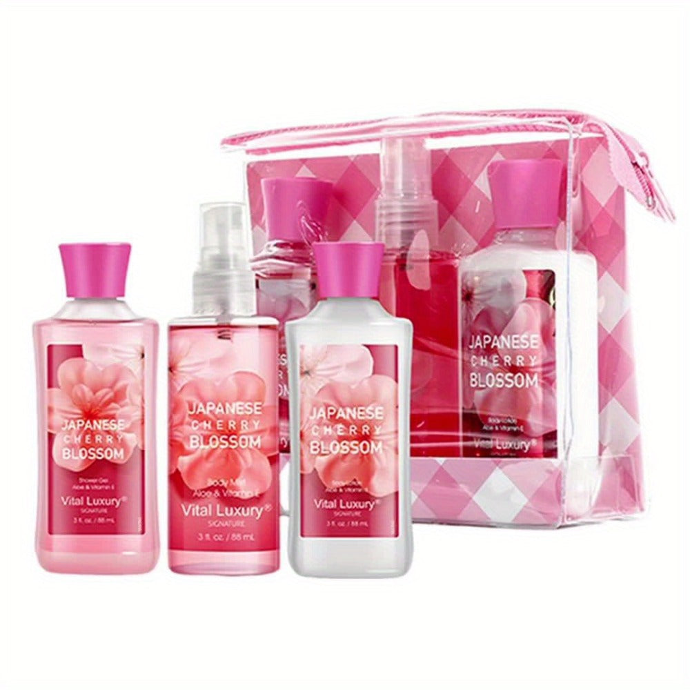 Bath Body Care Gift Set Shower Gel Body Lotion Body Mist Aloe Vera Vitamin E Glycerin Deep Moisturizing Fragrance Set for Women Cherry Blossom Lavender Vanilla Coconut All Skin Typ - product image 16