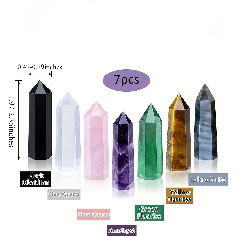 Natural Rainbow Fluorite Crystal Tower Set 7PCS – Hand-Polished Hexagonal Gemstone Obelisks 2.2 Inch, Crystal Points for Home Decor, Meditation, Reiki & Holiday Gift, Eco-Crafted M - product image 7