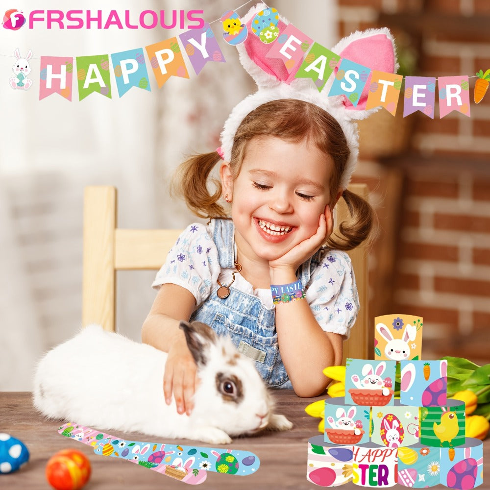 Easter Slap Bracelets for Kids 72 Pcs Bulk | PVC Snap Bracelets for Easter Spring Celebrations & School Events | Easter Basket Fillers Egg Hunt Prizes Classroom Rewards & Party Favors for Boys & Girls