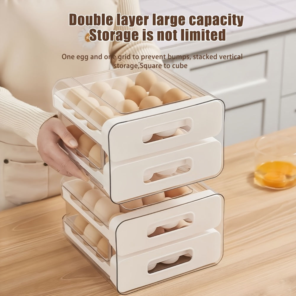 Egg Storage Container 32 Grid Double Layer with Drawer | Fridge Egg Holder Organizer | Sturdy PET+PP Stackable Egg Tray for Refrigerator, Keeps Eggs Fresh & Organized - product image