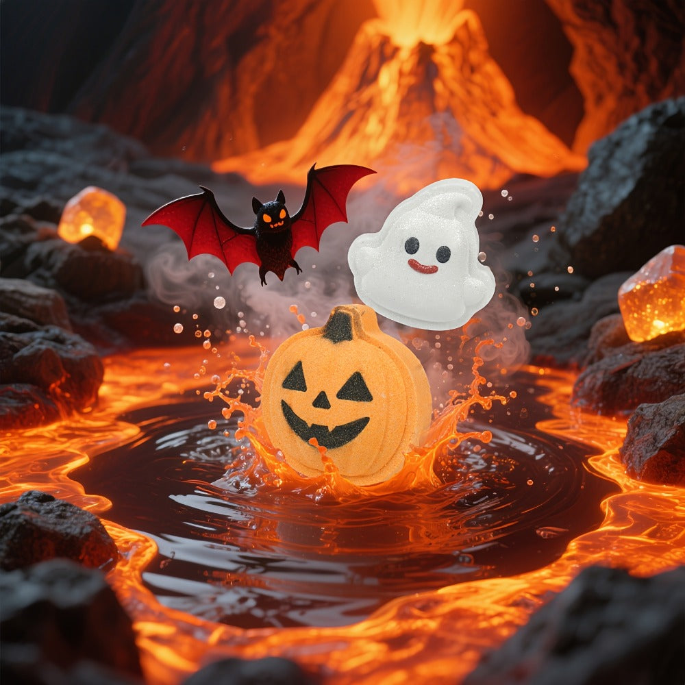 Halloween Bath Bombs Gift Set 5 Pcs Individually Wrapped - Pumpkin Bat Skull Black Cat Shapes Essential Oil Fizzy Bath Salts, Spooky Spa Gift for Women Men Kids, Halloween Party Fa - product image 6