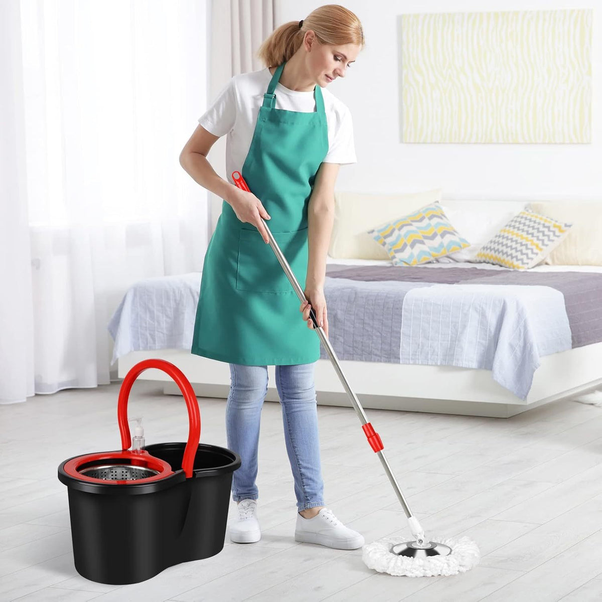 Spin Mop and Bucket with Wringer Set, 360° Spinning Mop Bucket System with 4 Microfiber Mop Replacement Heads and Stainless Steel Adjustable Handle for Floor - product image 2