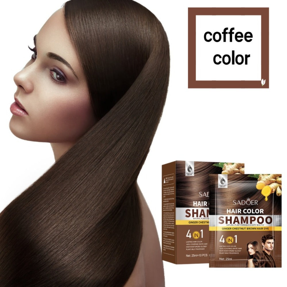 3-in-1 Hair Color Shampoo 10-Pack Single-Use Sachets Natural Dye Deep Cleansing Moisturizing Gel — Gray Coverage Portable At-Home Hair Coloring Unisex Black Brown Red Purple - product image 5