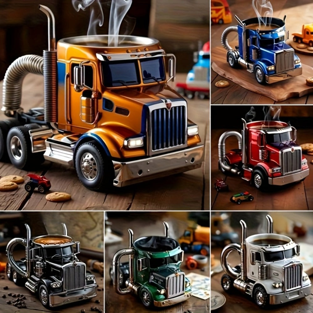 Semi Truck Coffee Mug Handmade Semi-Truck Shaped Cup – Creative Novelty Coffee Tea Mug, Unique Trucker Gift for Men, Truck Drivers & Coffee Lovers – Blue & Black - product image 3